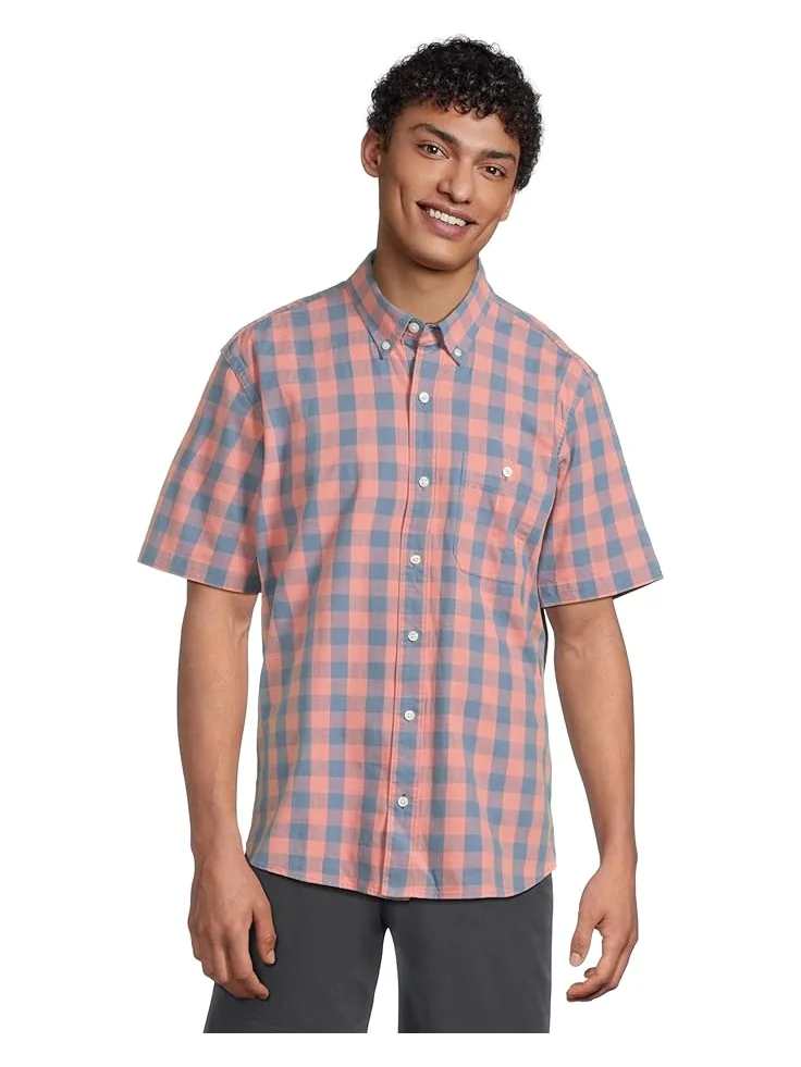 Рубашка L.L.Bean Comfort Stretch Chambray Shirt Short Sleeve Traditional Fit Plaid — 1
