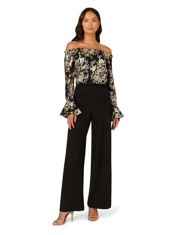 Комбинезон Adrianna Papell Lace and Crepe Jumpsuit — золотистый