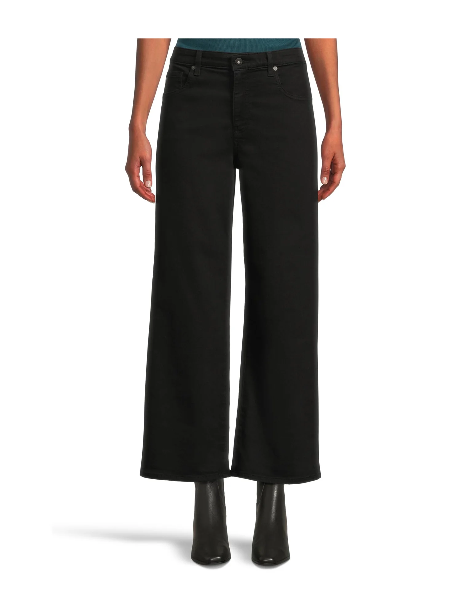 Брюки AG Jeans Saige Mid Rise Wide Leg Crop In Super Black — 1