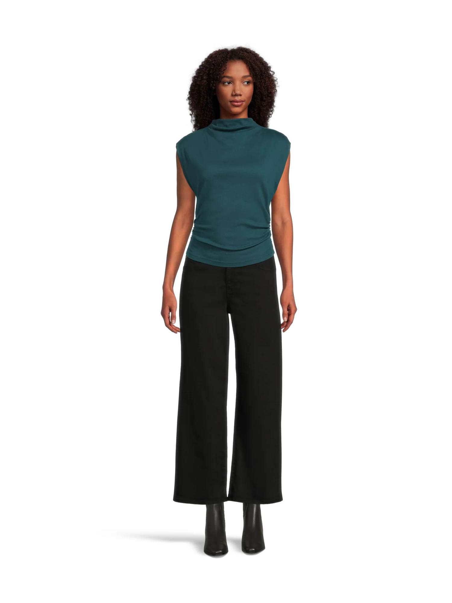 Брюки AG Jeans Saige Mid Rise Wide Leg Crop In Super Black — 5
