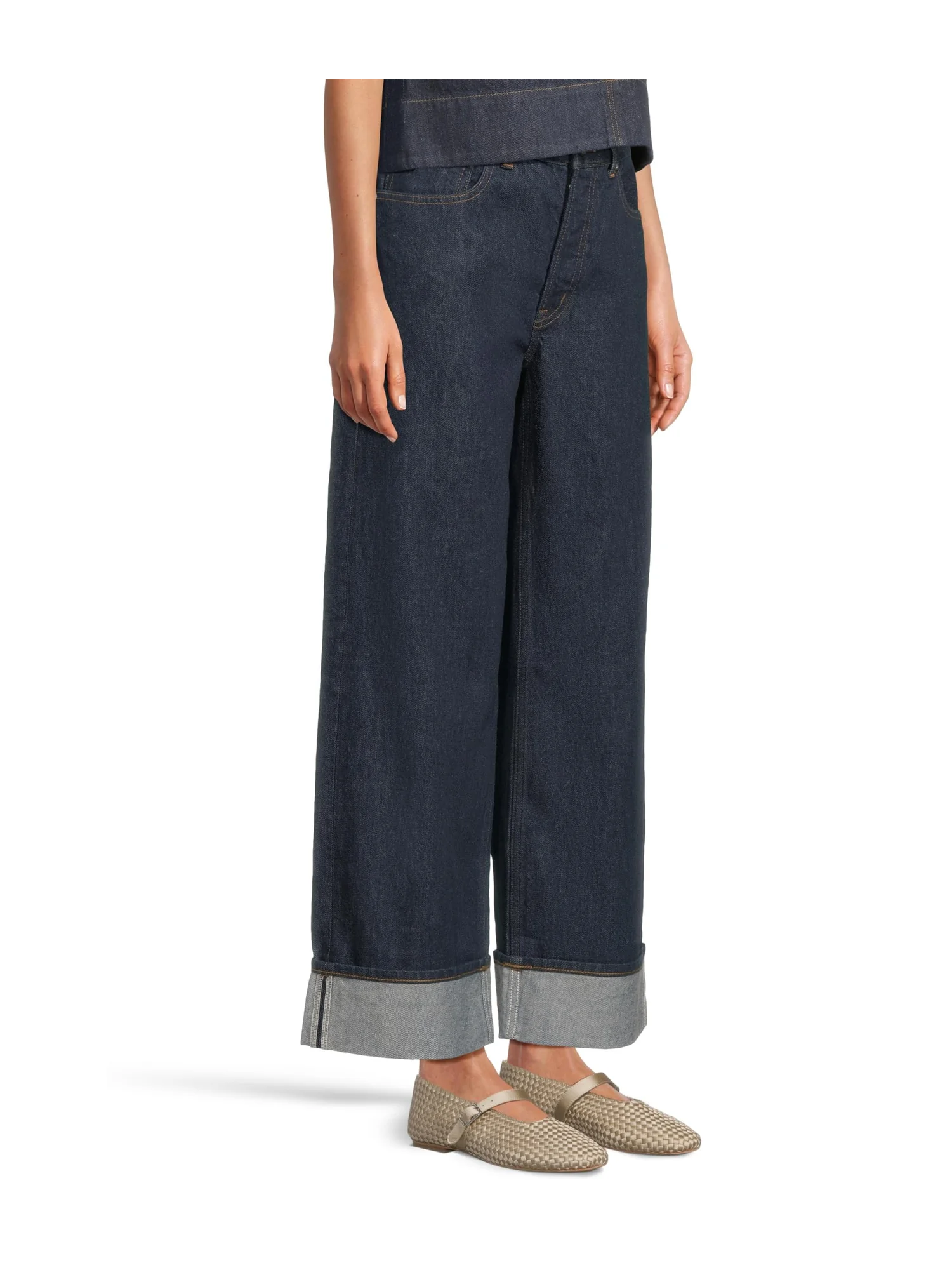 Джинсы Madewell Low Slung Baggy Rinse With Cuff In Rinse Wash — 2