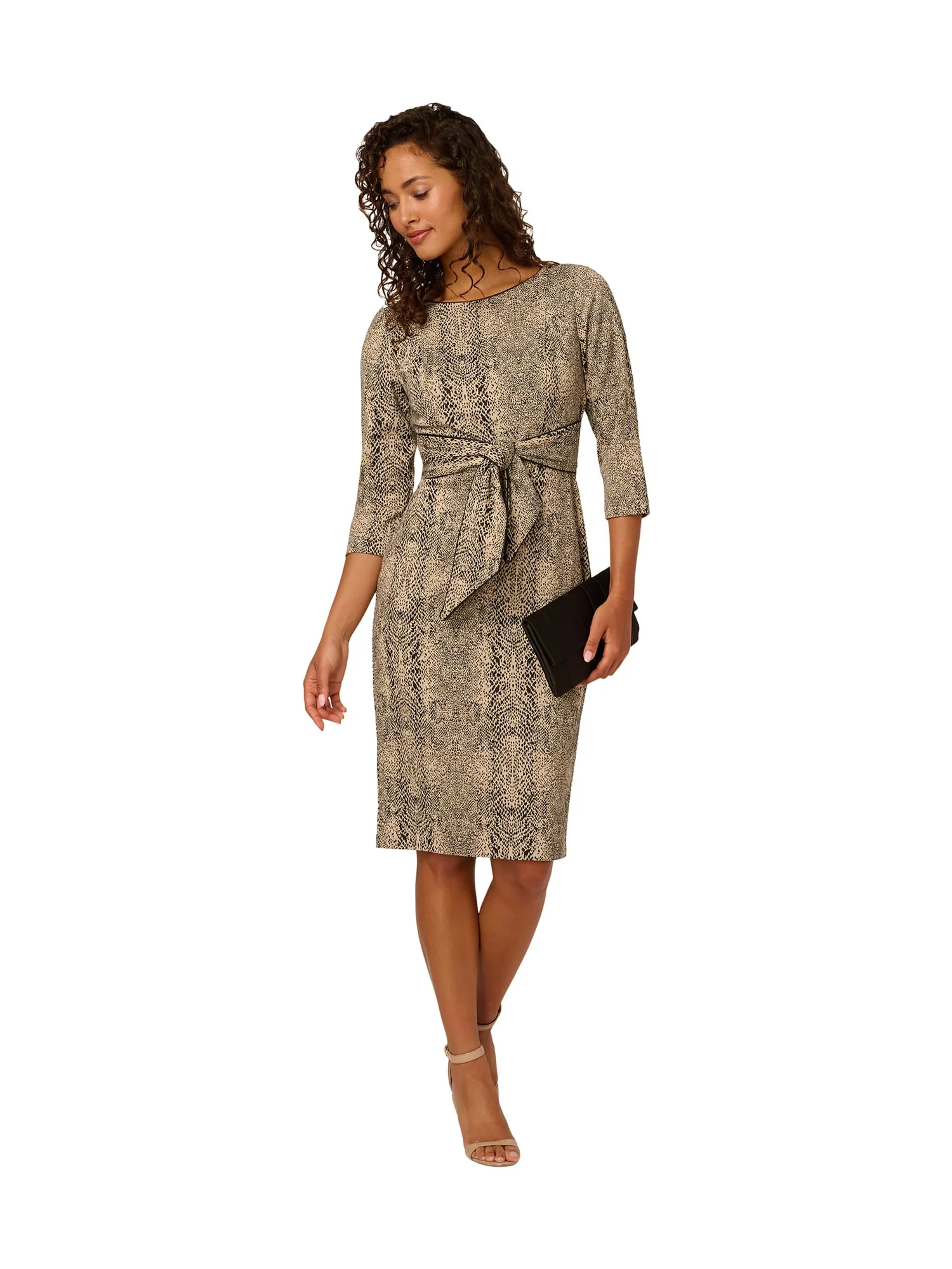Платье Adrianna Papell Animal Print Tie Dress — бежевый