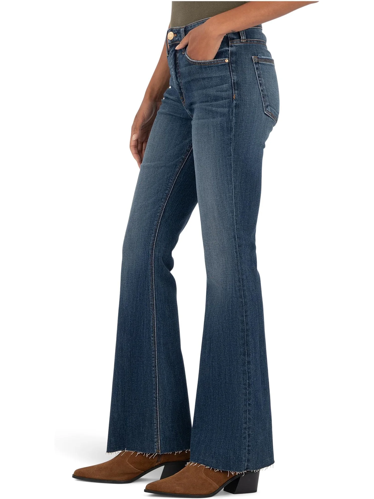 Джинсы KUT from the Kloth Stella High-Rise Fab Ab Flare W/Raw Hem, цвет Intriguing — 2