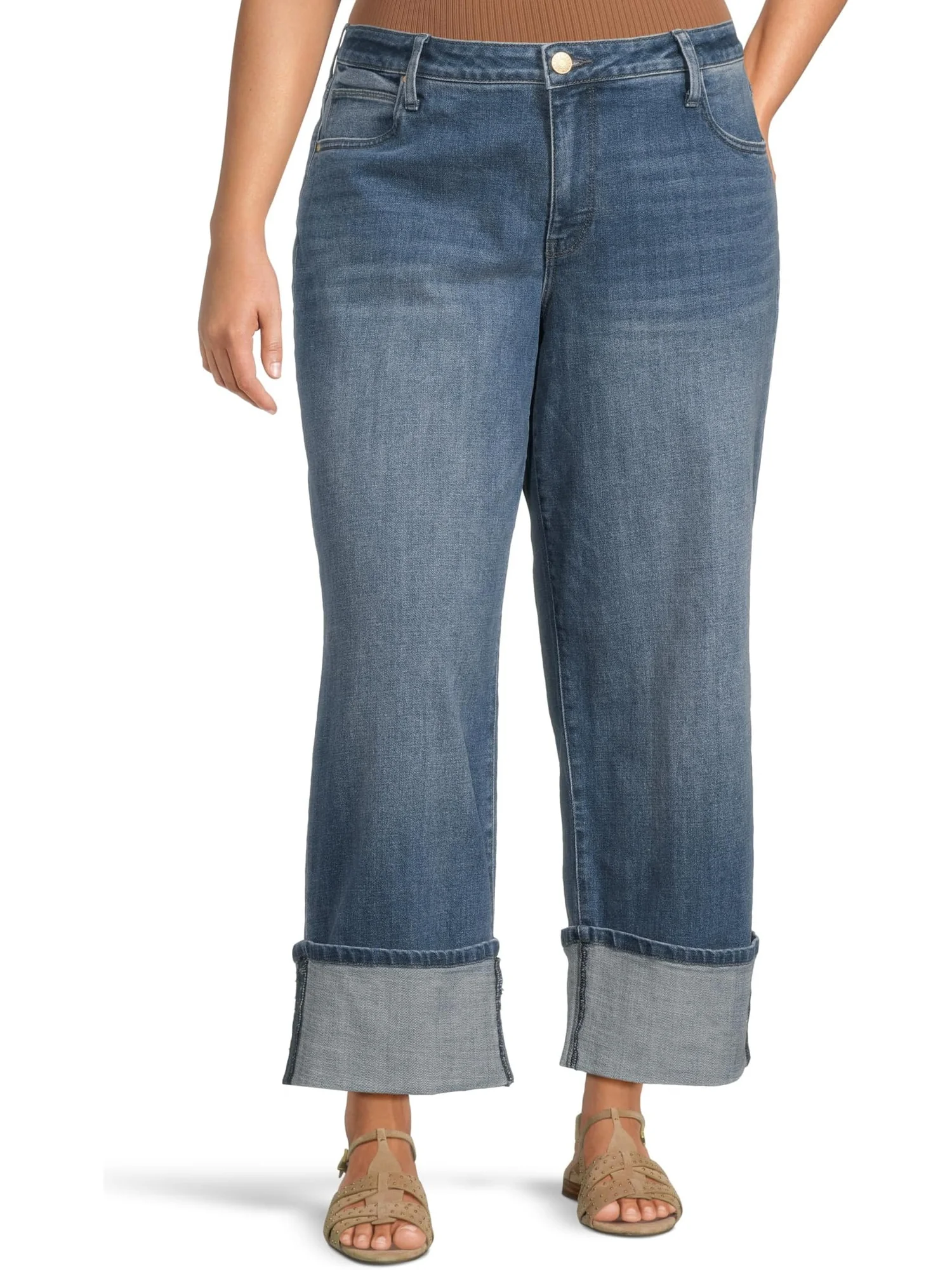 Джинсы KUT from the Kloth Plus Sienna High Rise Straight Leg-roll Up 5", цвет Hollowed — 1