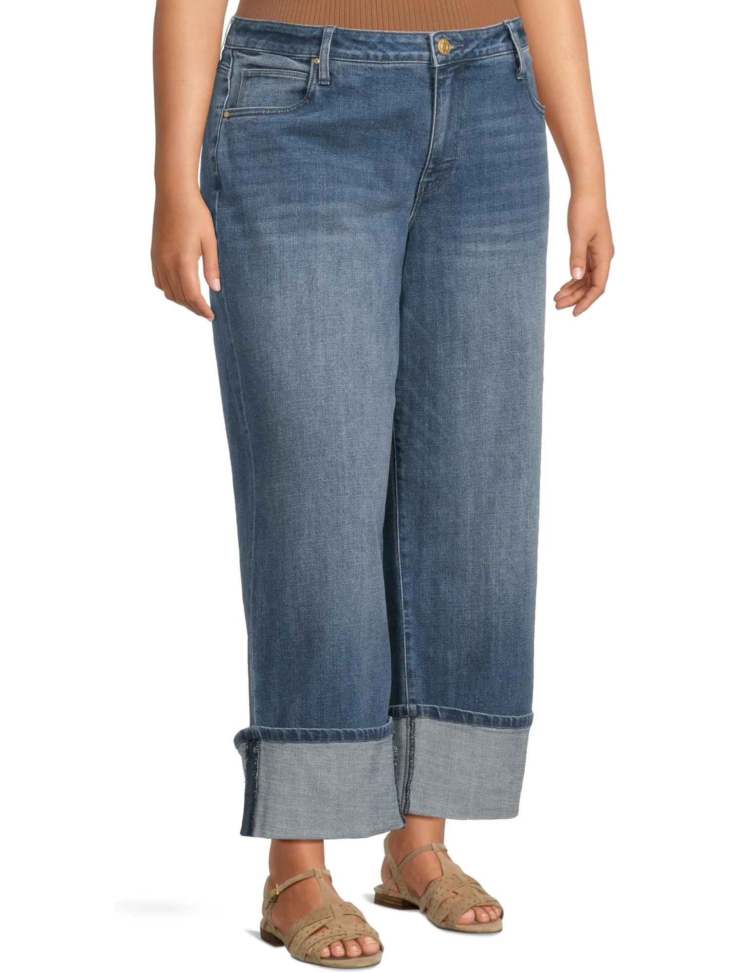 Джинсы KUT from the Kloth Plus Sienna High Rise Straight Leg-roll Up 5", цвет Hollowed — 2