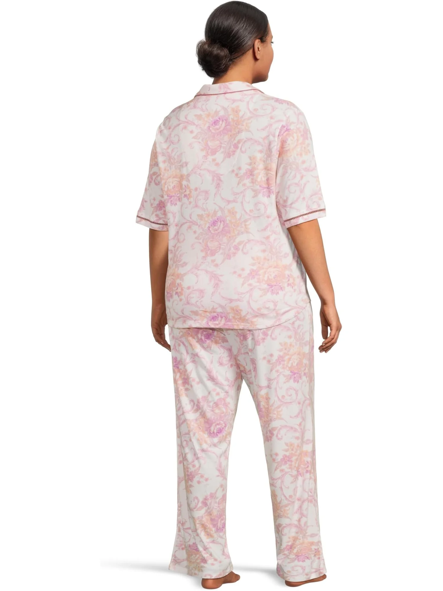 Пижама Karen Neuburger Plus Size Romantic Fields Elbow Sleeve Pajama Set with Lace, цвет Regal Floral — 3