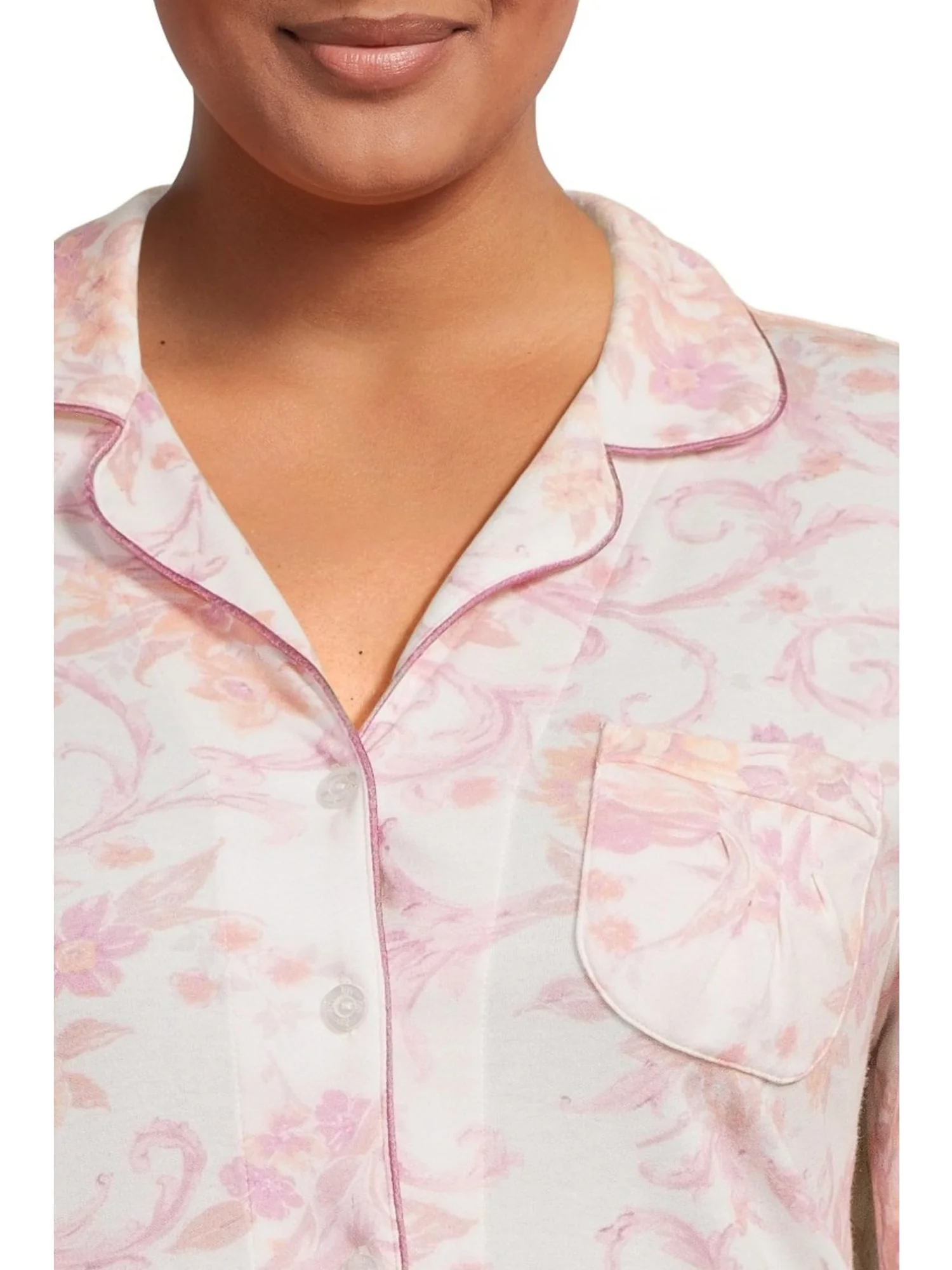 Пижама Karen Neuburger Plus Size Romantic Fields Elbow Sleeve Pajama Set with Lace, цвет Regal Floral — 4