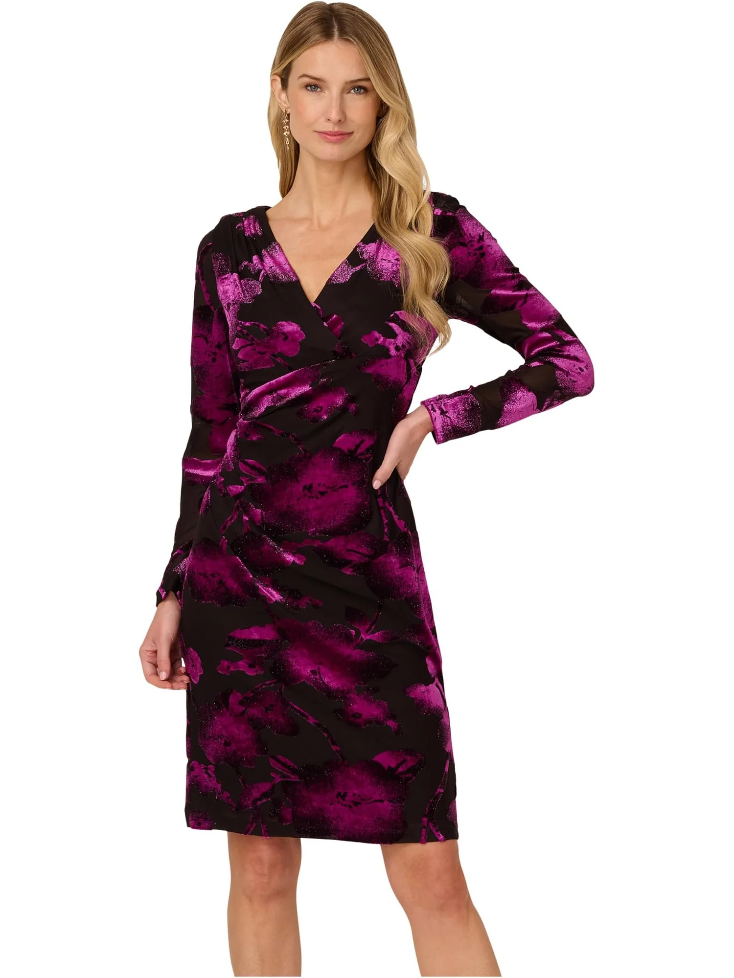 Платье Adrianna Papell Surplus Velvet Midi Dress — фиолетовый