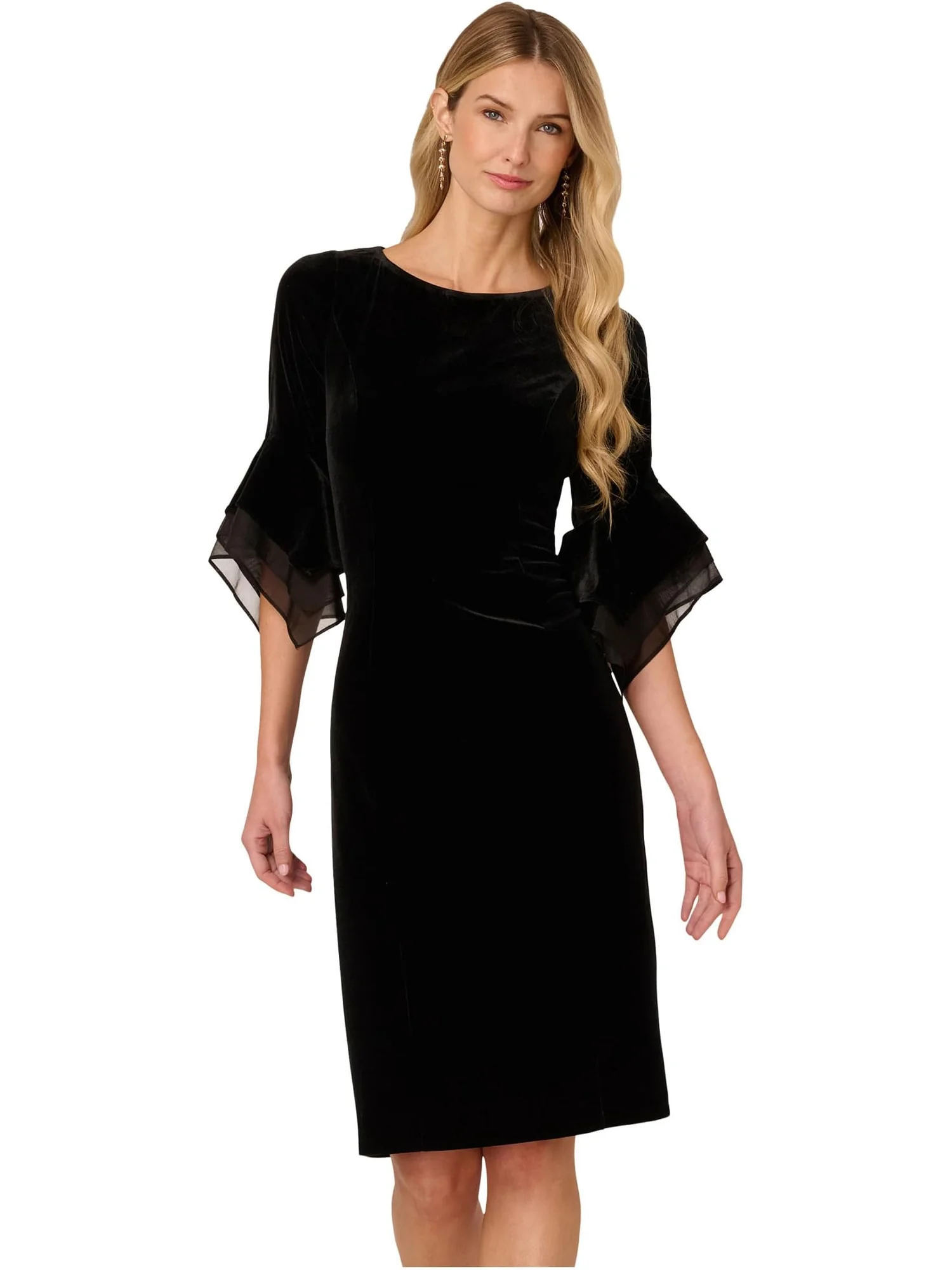 Платье Adrianna Papell Velvet Bell Sleeve Short Dress — черный