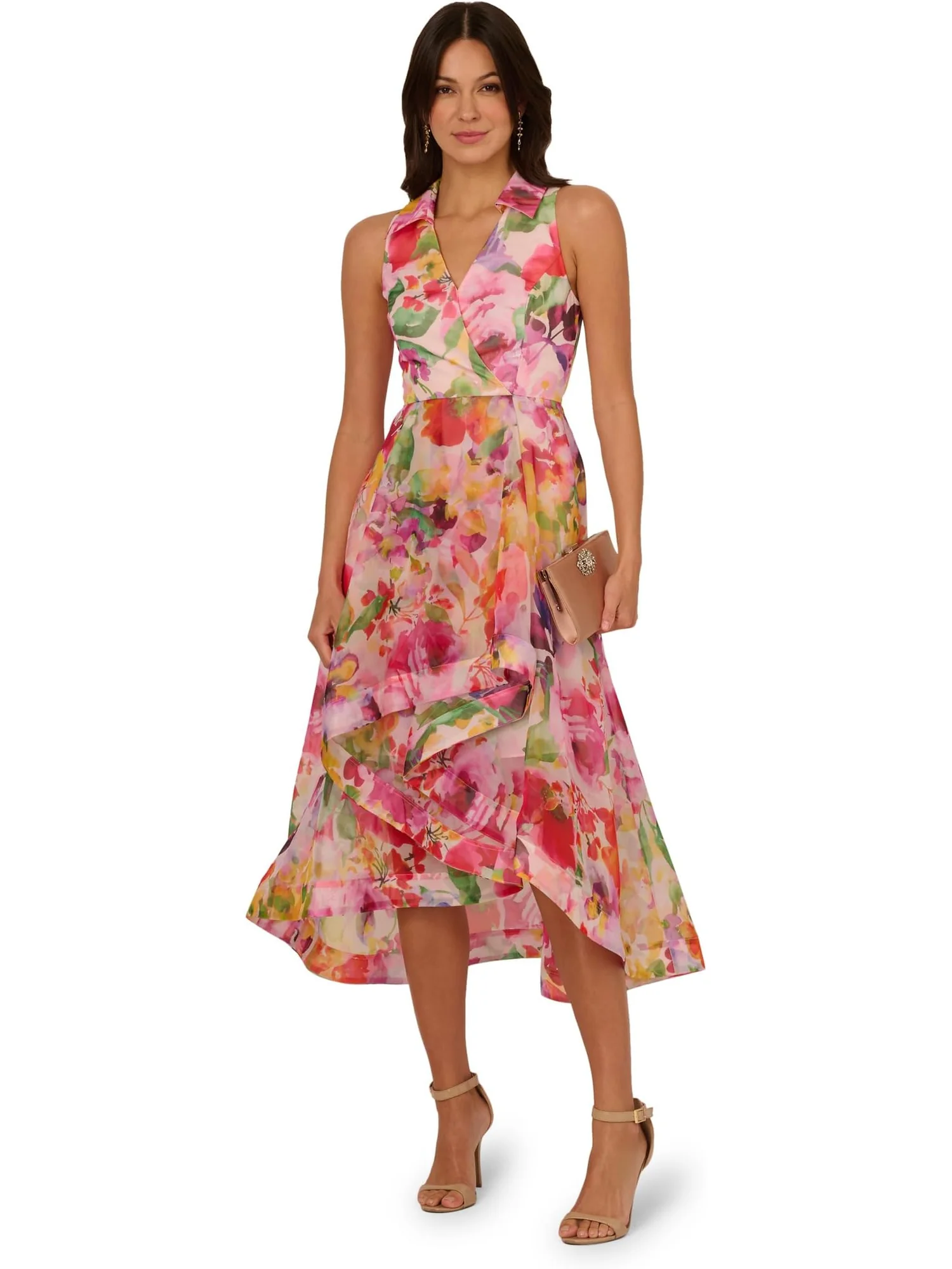 Платье Adrianna Papell Printed High-Low Dress — мульти
