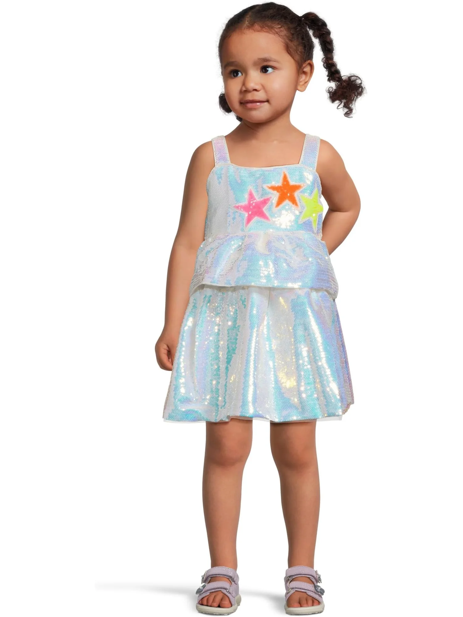 Платье Lola and The Boys Tiered Stars Sequin Dress — серебристый