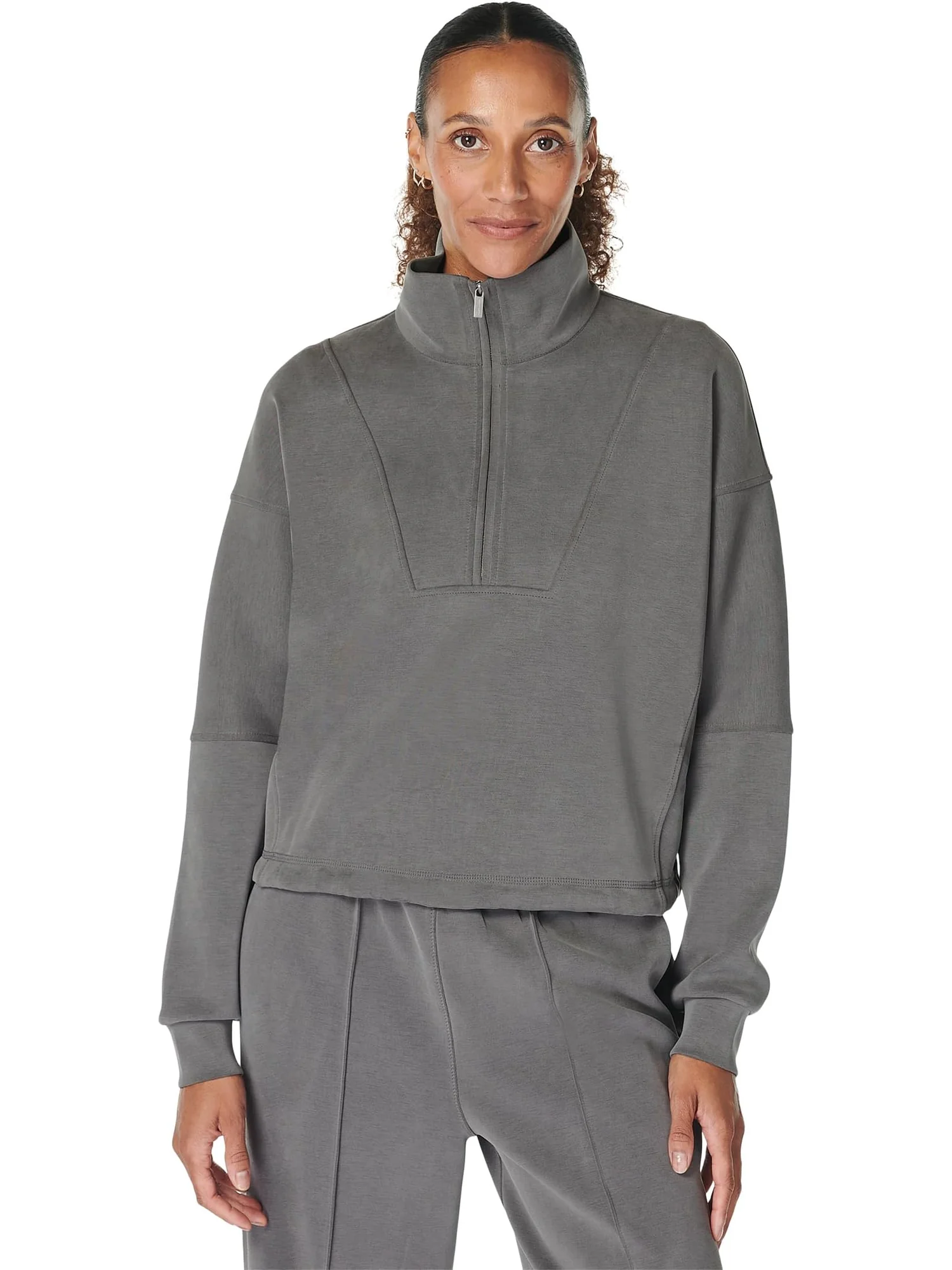 Толстовка Sweaty Betty Sand Wash Funnel Neck Half Zip — серый