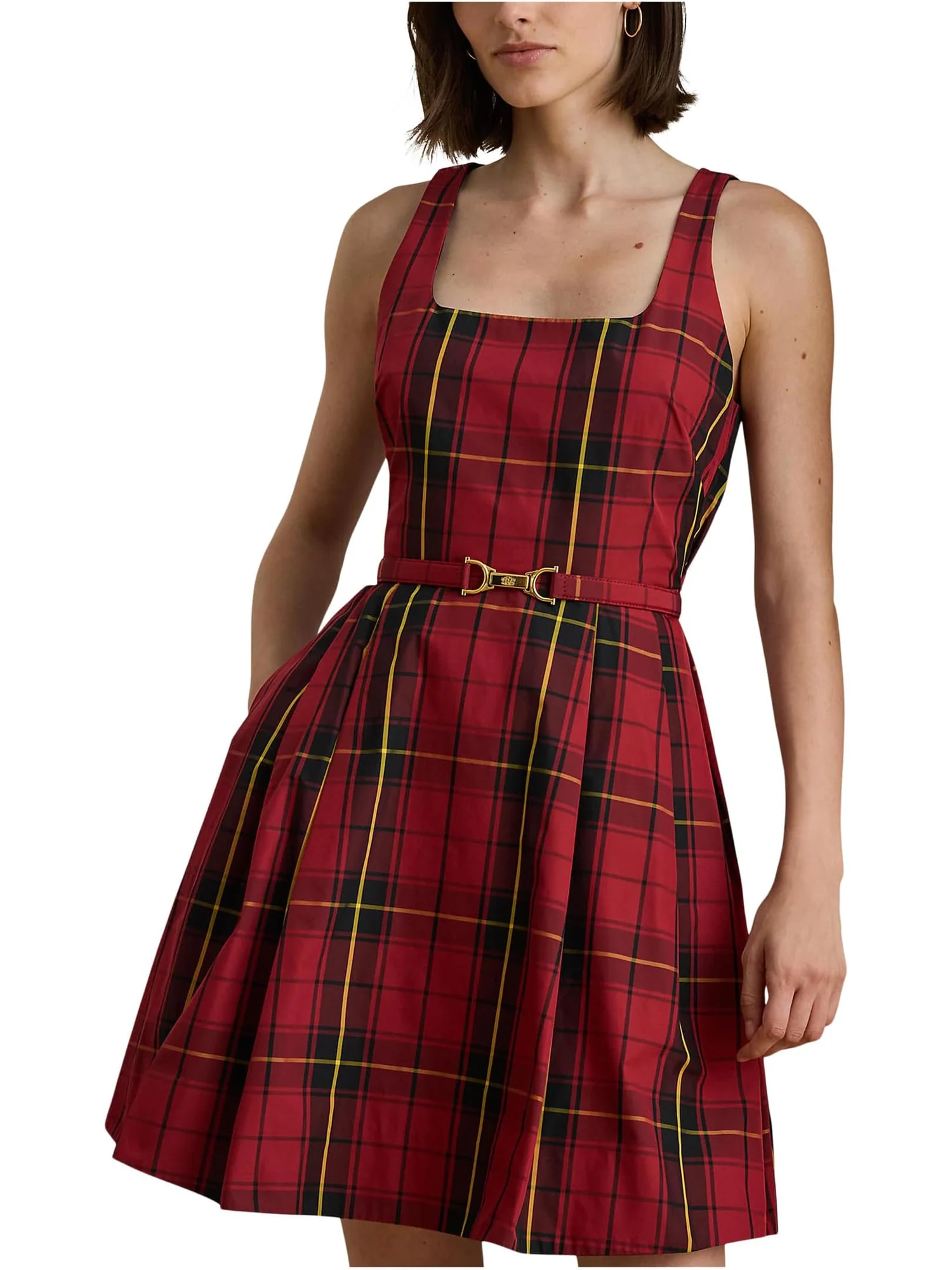 Женское коктейльное платье из тафты с клетчатым поясом Lauren Ralph Lauren — 1
