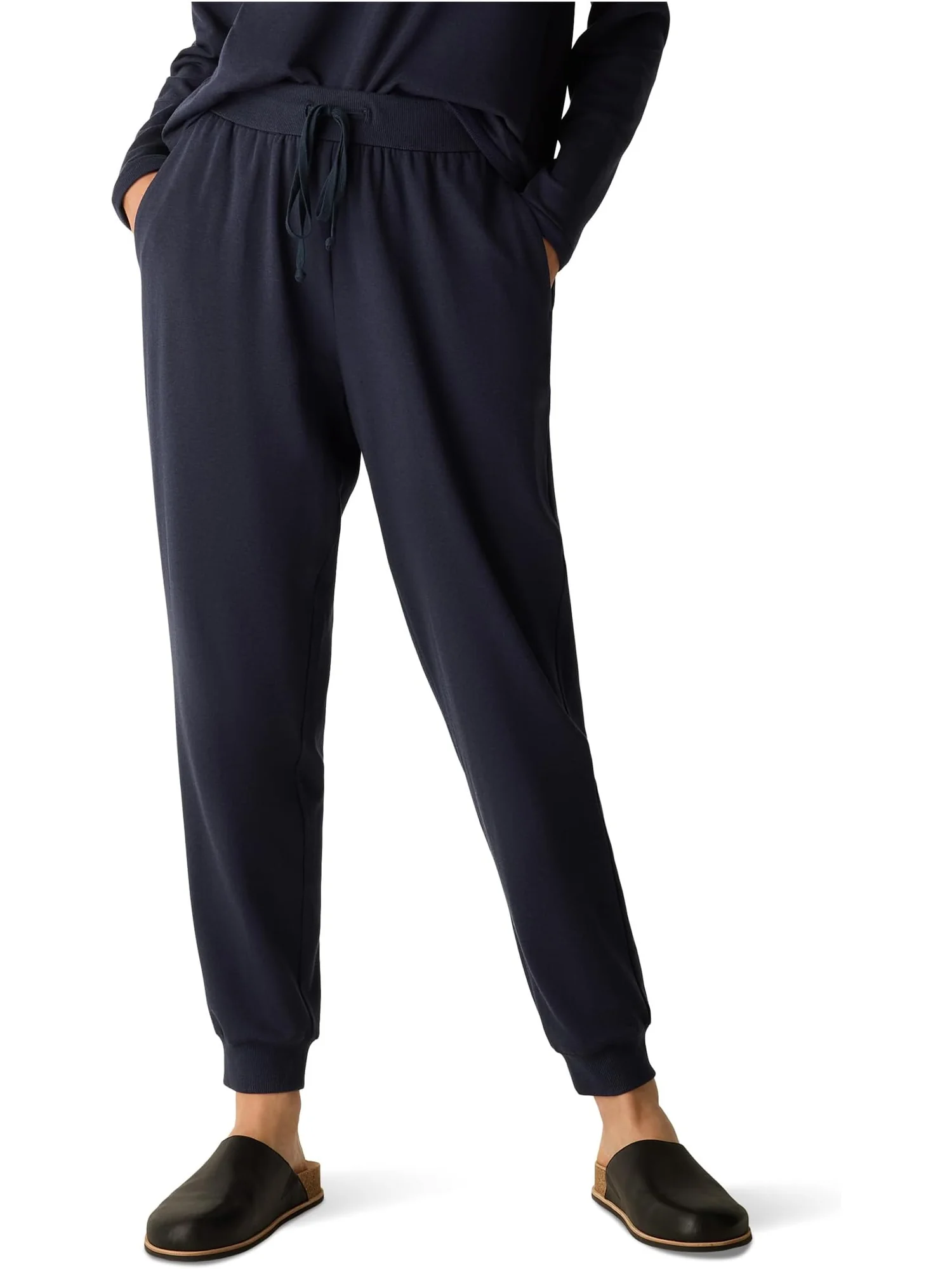 Женские удобные спортивные брюки Hug Ankle из махровой махровой ткани с начесом Eileen Fisher — черный