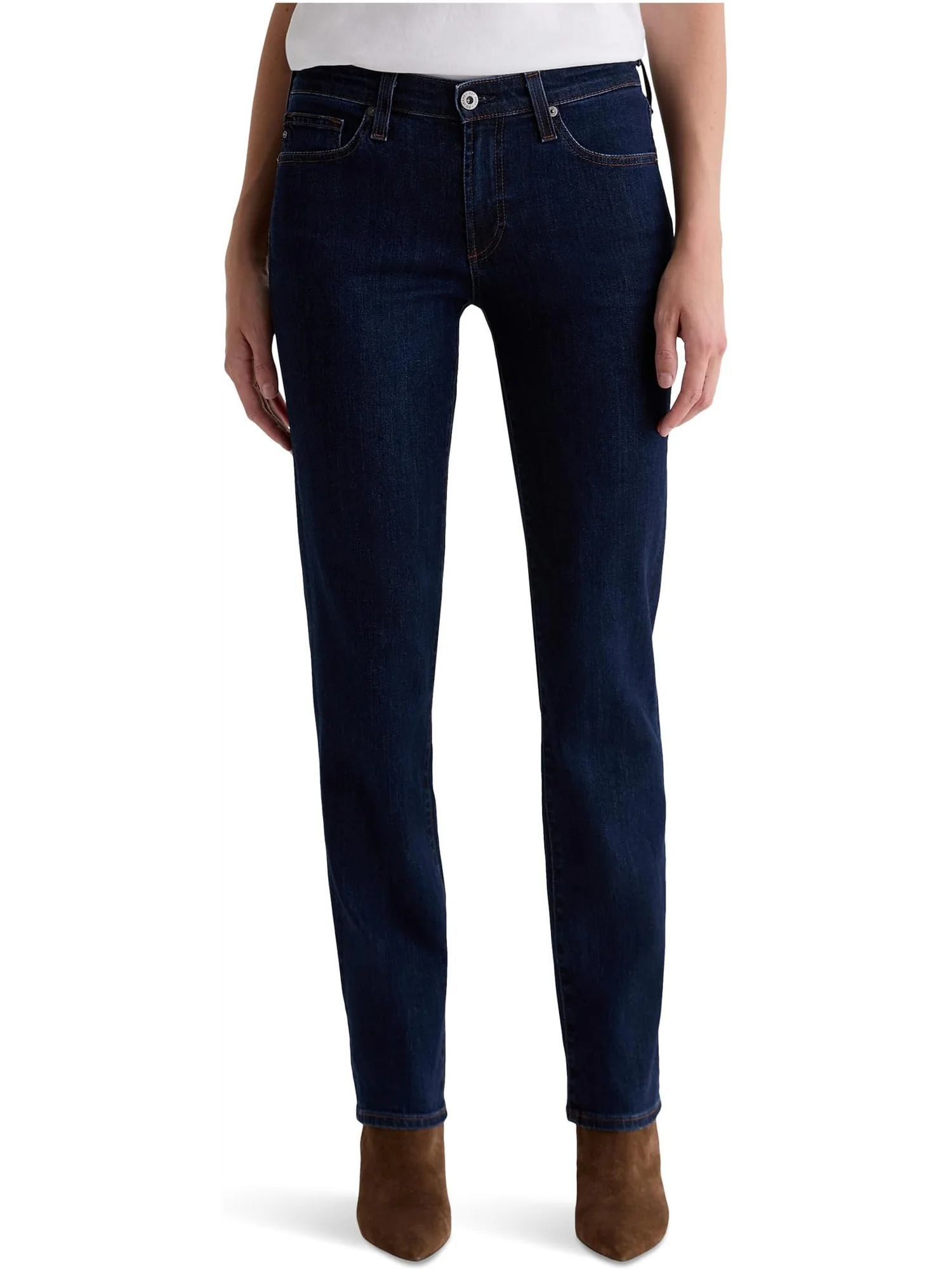 Женские облегающие прямые джинсы Sandra с низкой талией в цвете Modern Indigo AG Jeans — 1