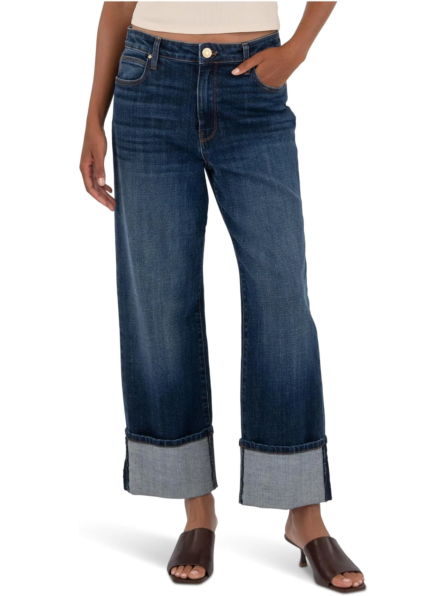 Джинсы KUT from the Kloth Women's Sienna High-Rise Straight Leg-Roll Up 5" in Clarity, Clarity — 1