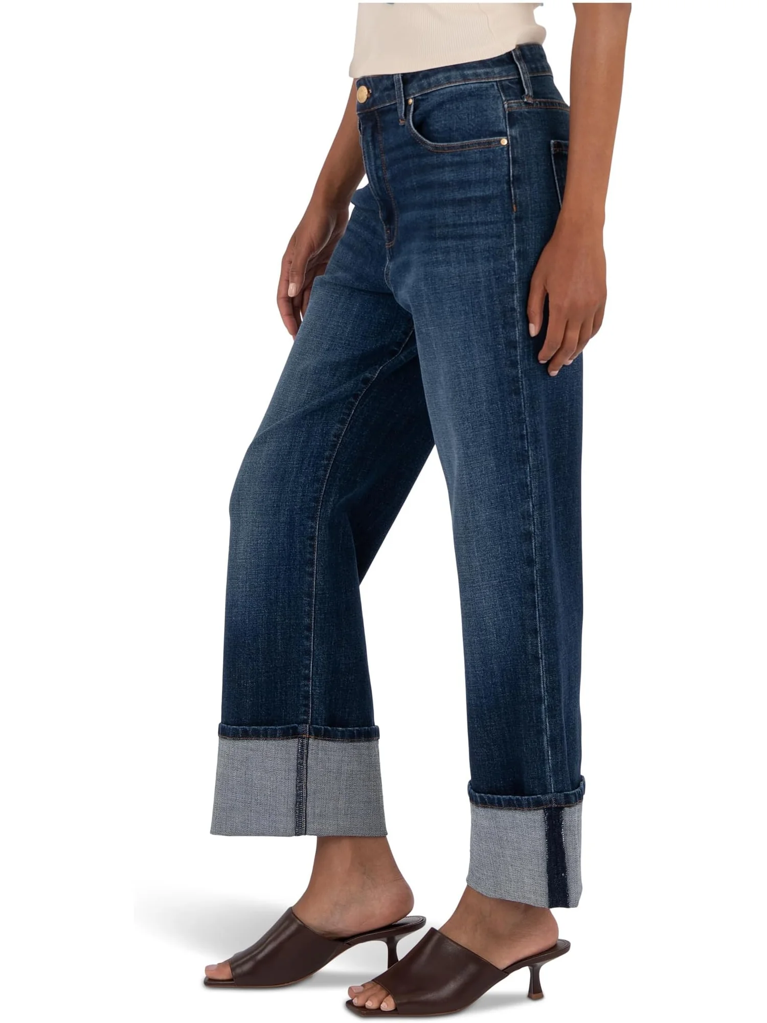Джинсы KUT from the Kloth Women's Sienna High-Rise Straight Leg-Roll Up 5" in Clarity, Clarity — 3
