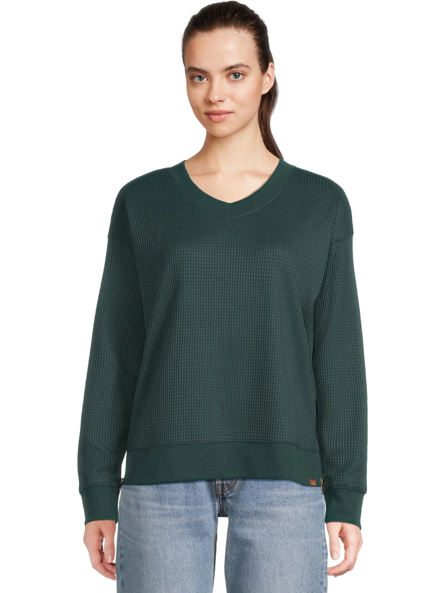 Женская вафельная кофта с V-образным вырезом из березовой древесины L.L.Bean — 1