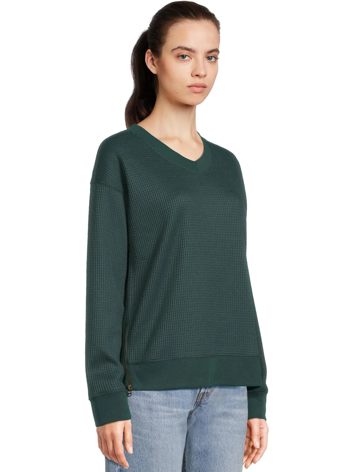 Женская вафельная кофта с V-образным вырезом из березовой древесины L.L.Bean — 2