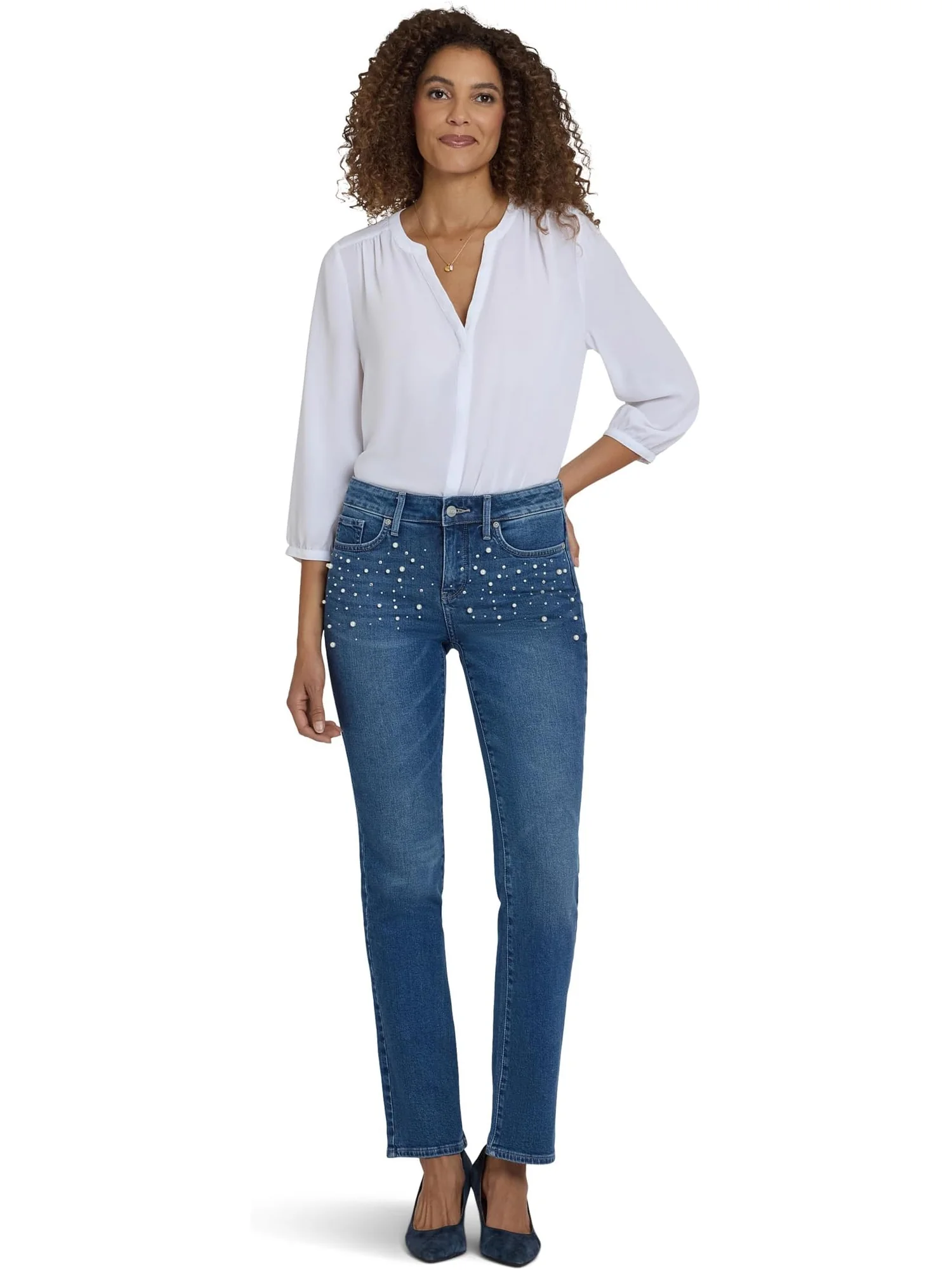 Женские джинсы Petite Marilyn Straight в цвете Lake Notre-Dame NYDJ — 1