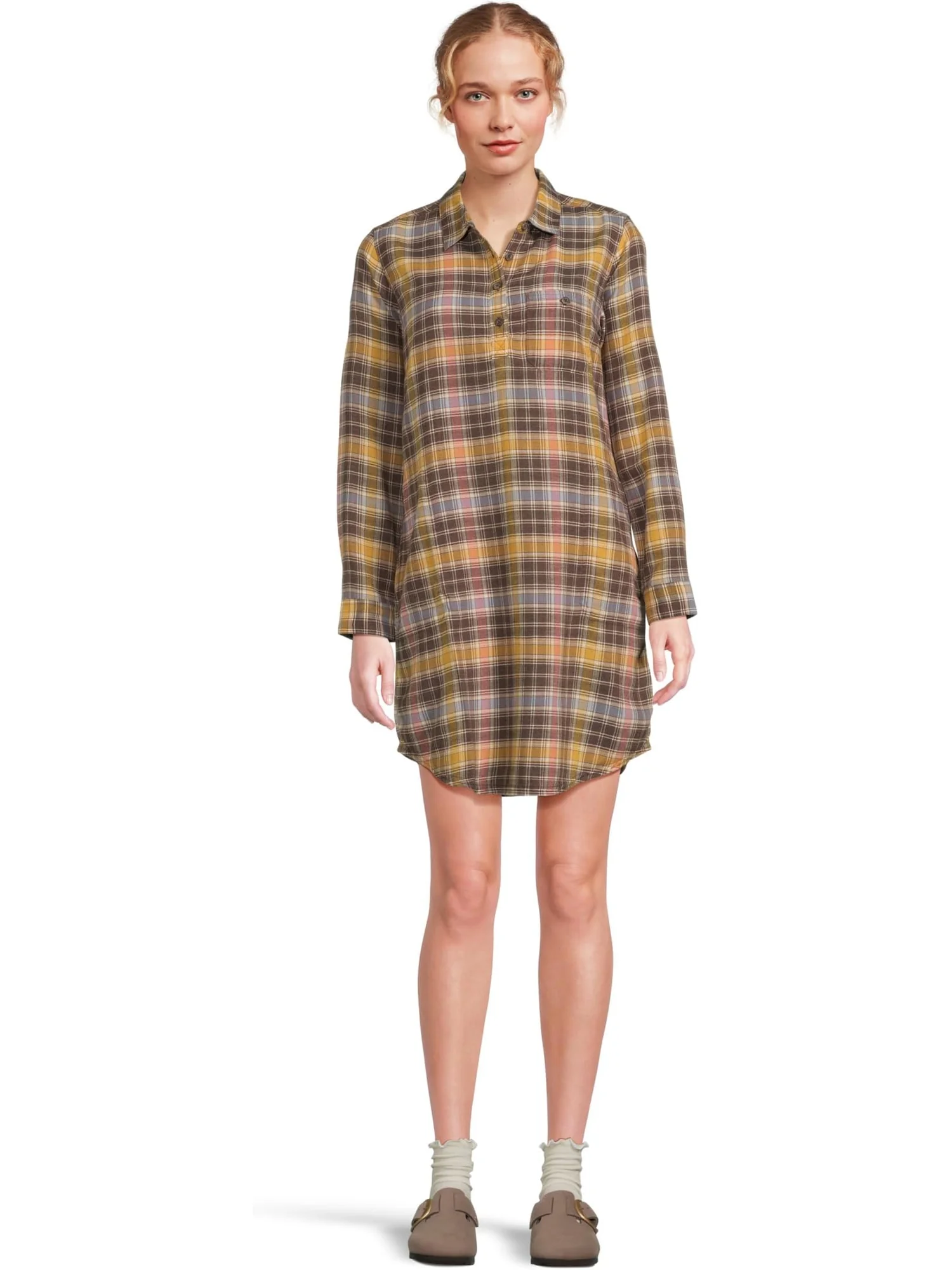 Женское платье-поповер Re-Form с длинными рукавами Toad&Co, Chestnut Check — 1