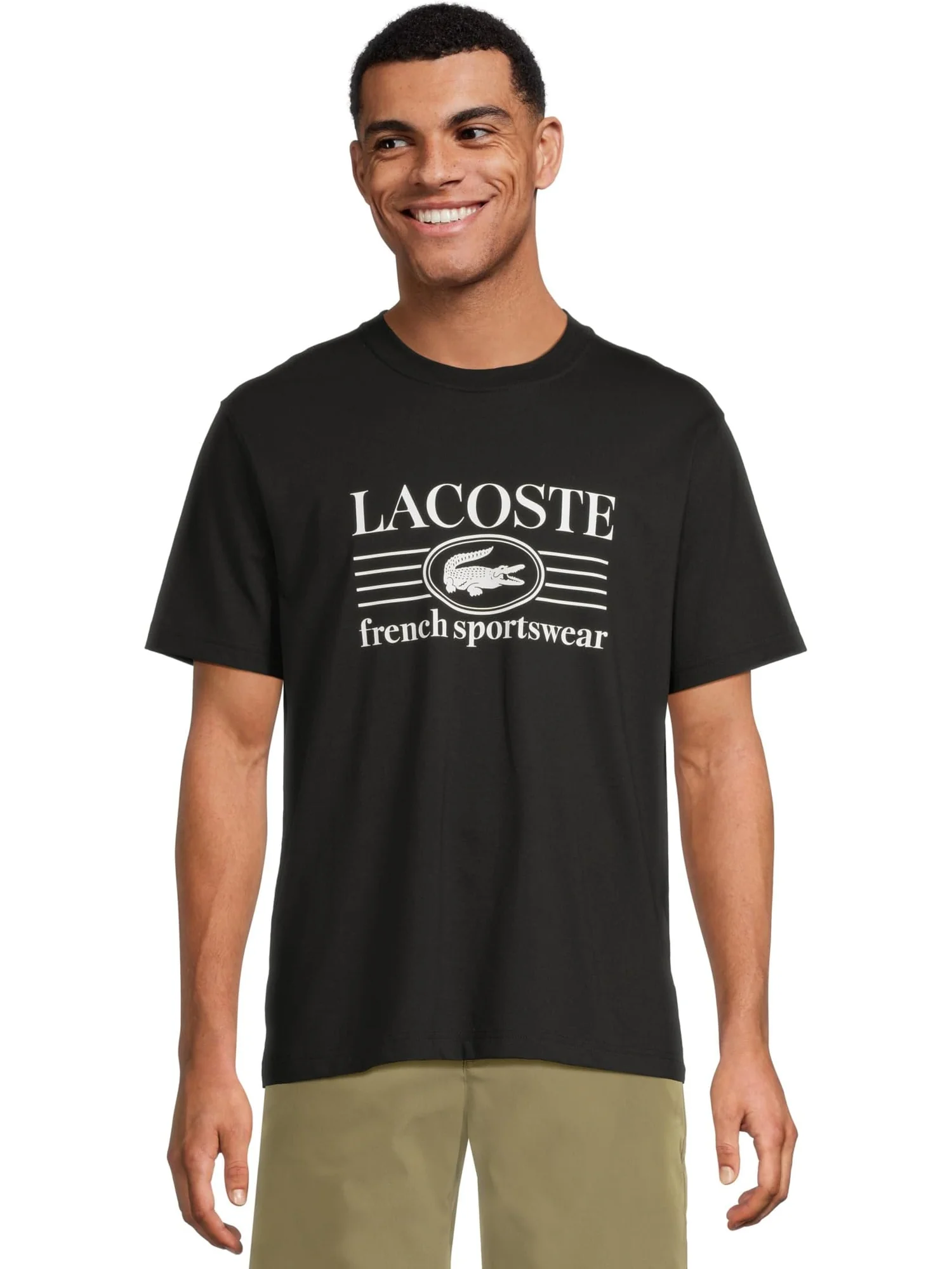 Мужская классическая хлопковая футболка с принтом Lacoste — 1