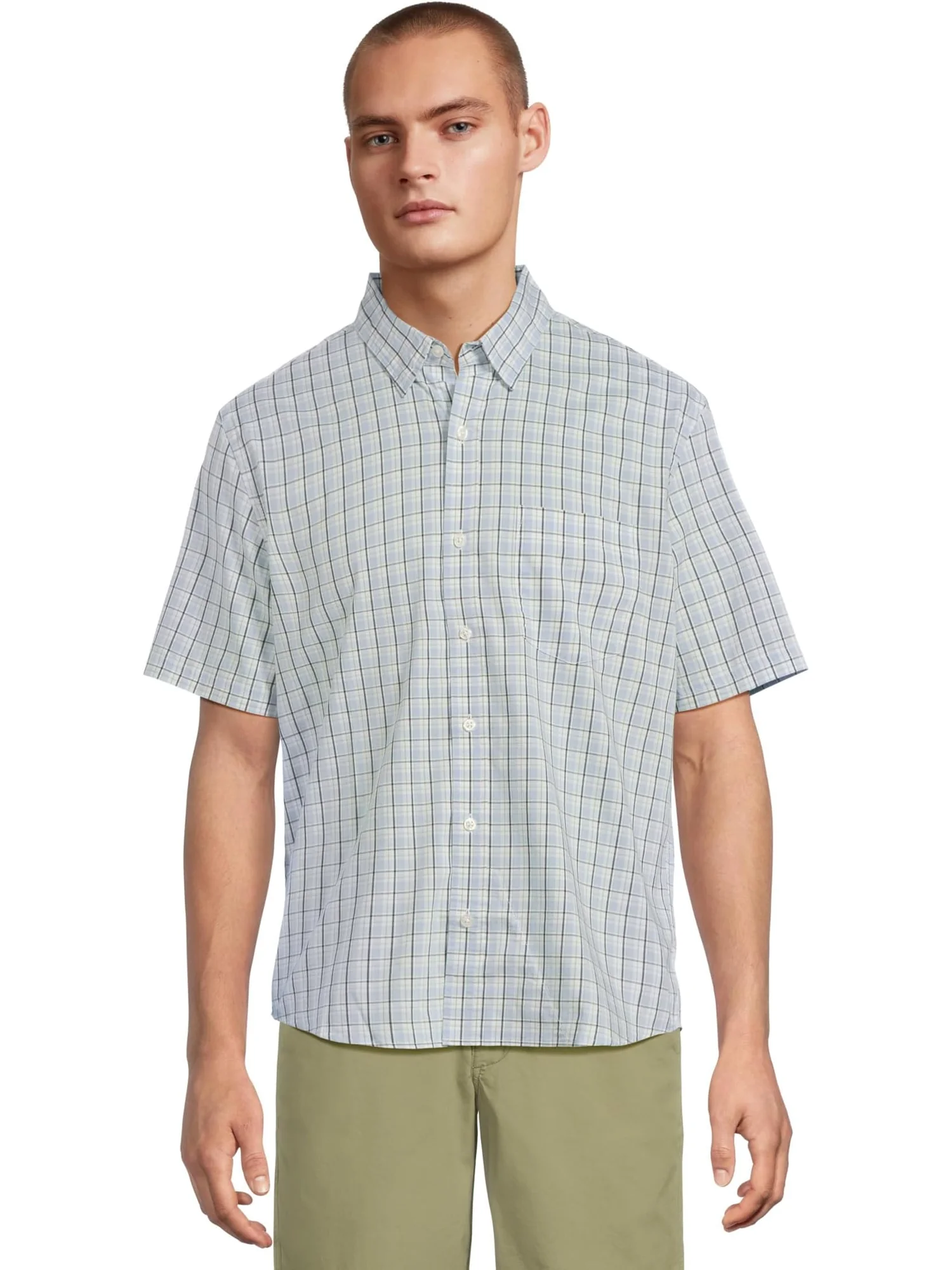 Мужская рубашка Comfort Stretch Performance, короткий рукав, слегка приталенная, в клетку L.L.Bean — 1