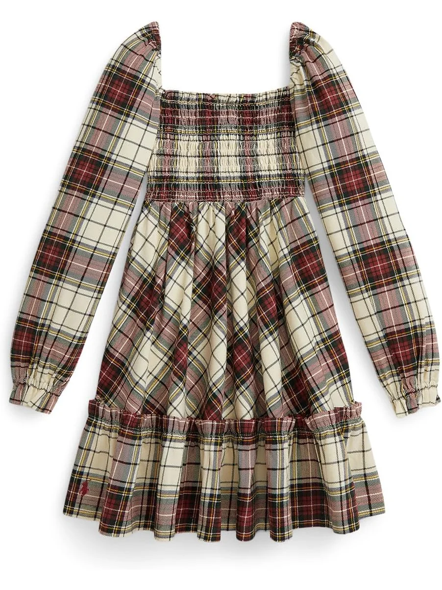 Платье из хлопкового джерси с оборками в клетку Polo Ralph Lauren Kids — 1