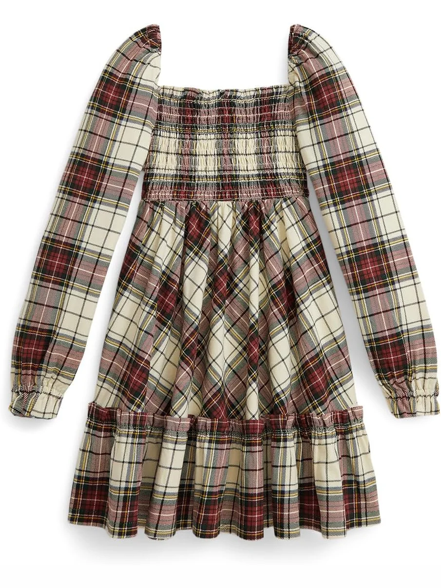 Платье из хлопкового джерси с оборками в клетку Polo Ralph Lauren Kids — 2