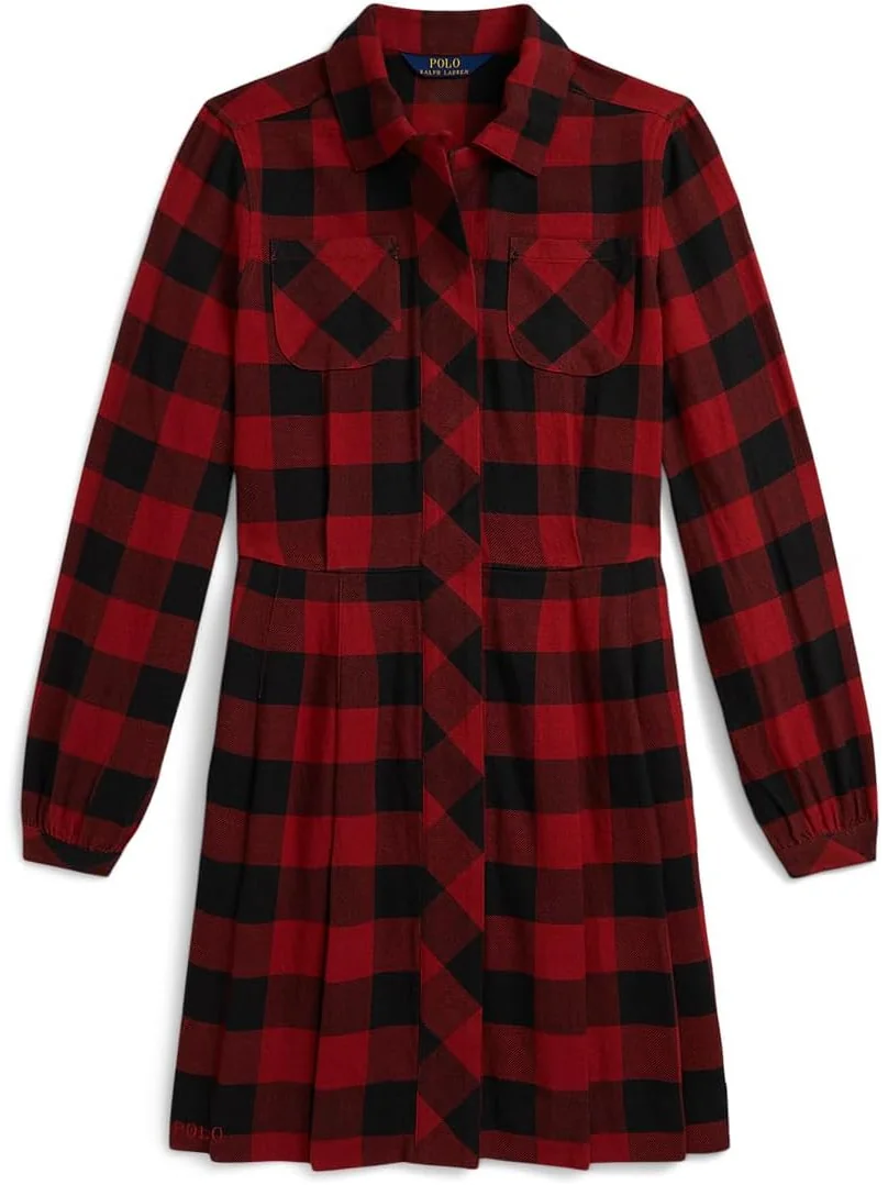 Платье из хлопкового твила в клетку буффало Polo Ralph Lauren Kids — 1