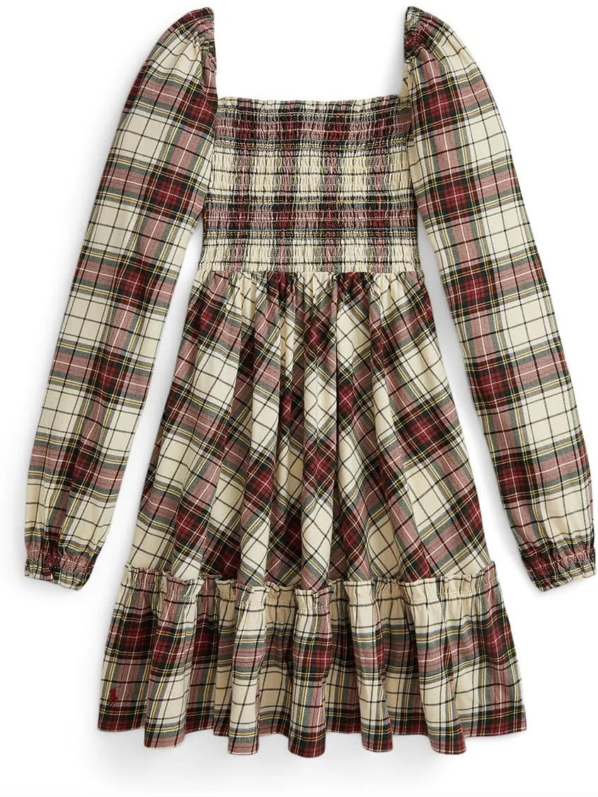 Платье из хлопкового джерси с оборками в клетку Polo Ralph Lauren Kids — 1