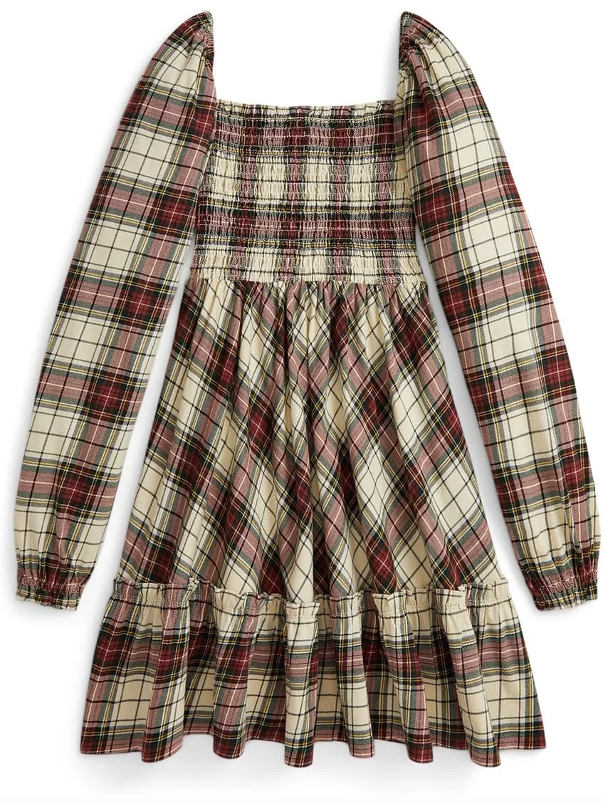 Платье из хлопкового джерси с оборками в клетку Polo Ralph Lauren Kids — 2