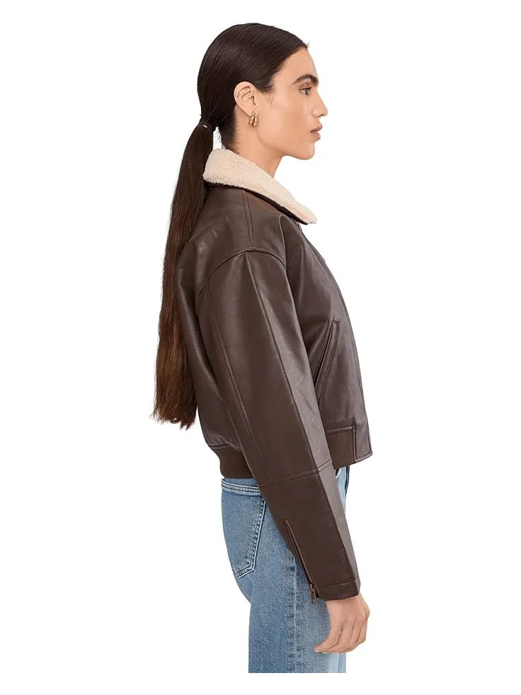 Женская куртка-бомбер Levi's из искусственной кожи с воротником из шерпы — 3
