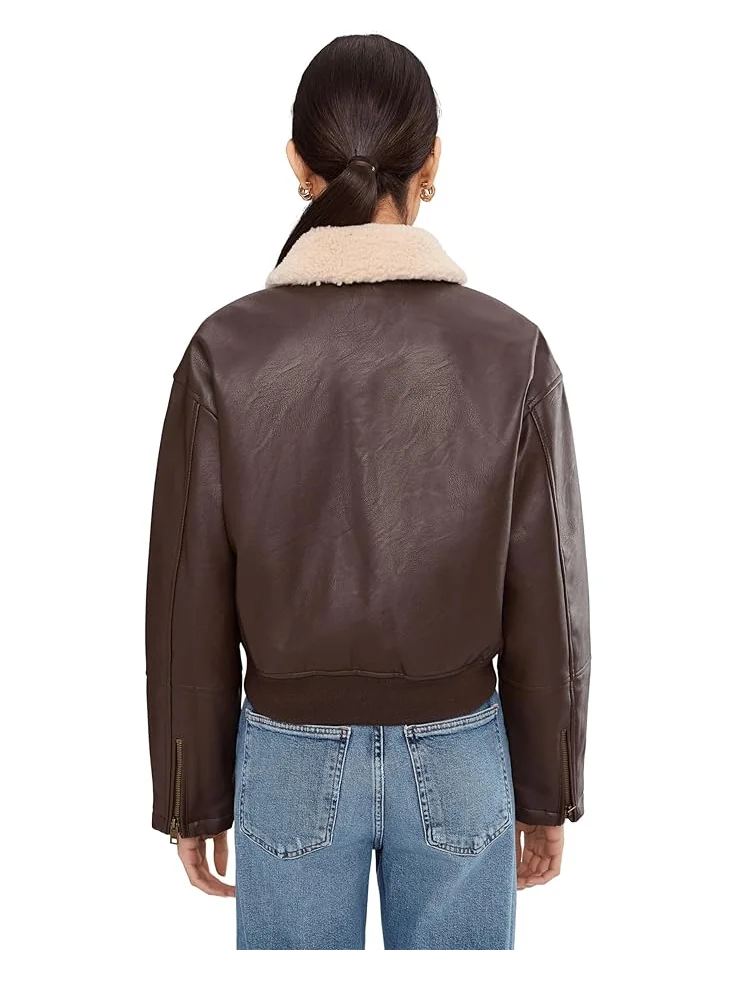 Женская куртка-бомбер Levi's из искусственной кожи с воротником из шерпы — 4