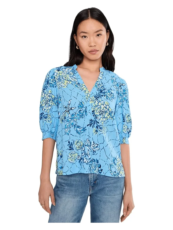 Женская блуза Lilly Pulitzer Mialeigh с рукавом три четверти из льна — 1