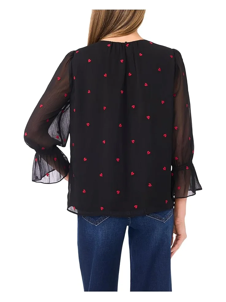 Женская блузка CeCe 3/4 Sleeve Shirred Neck Embroidery Hearts — 2