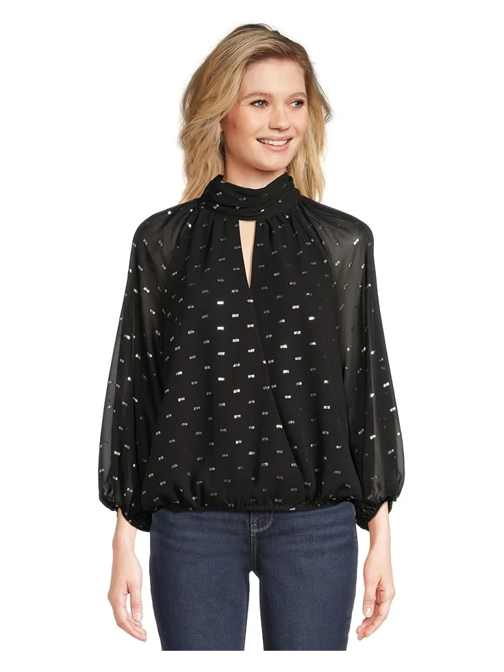 Женская блузка с воротником-стойкой и длинными рукавами Vince Camuto Mock Neck Wrapped — 1