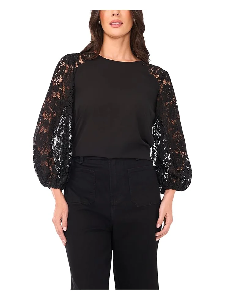 Женская блузка Vince Camuto Crew Neck с кружевными рукавами и длинным рукавом — 1