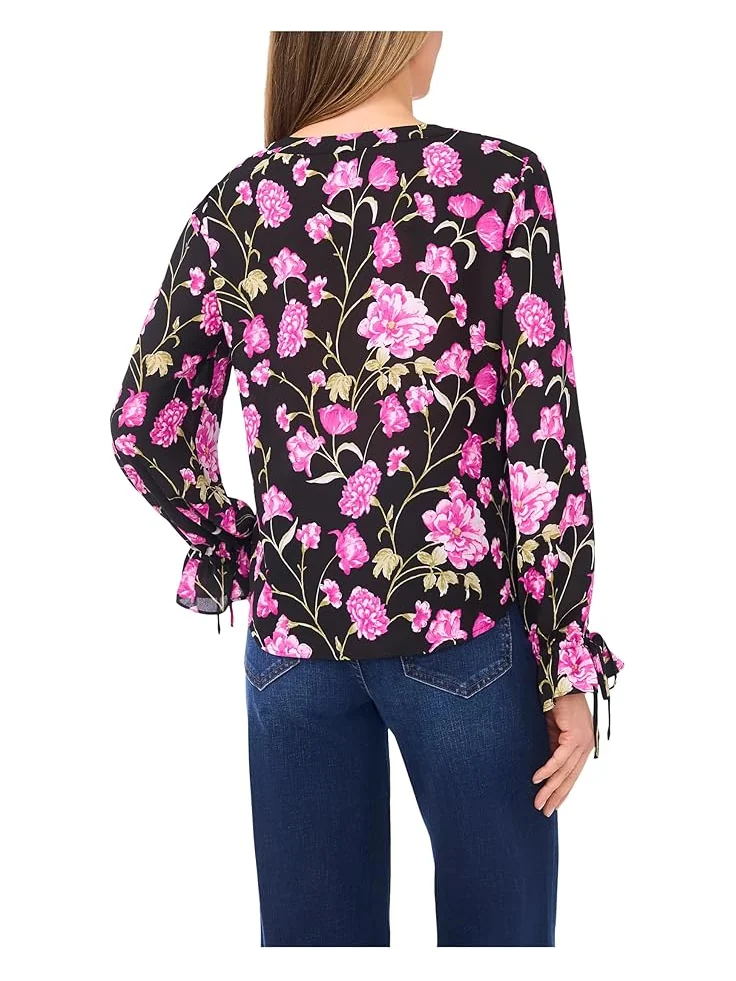 Женская блузка с длинным рукавом и цветочным принтом CeCe Floral Printed Button Front — 2