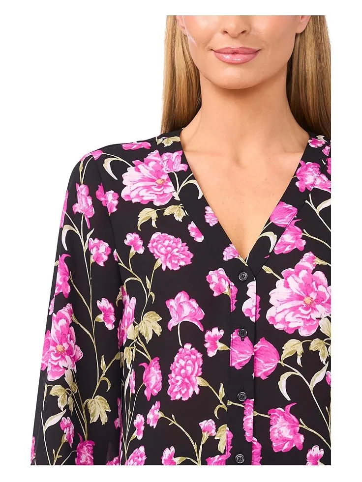 Женская блузка с длинным рукавом и цветочным принтом CeCe Floral Printed Button Front — 3