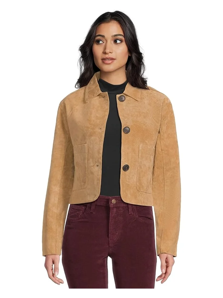Женский укороченный блейзер Blank NYC Real Suede — коричневый