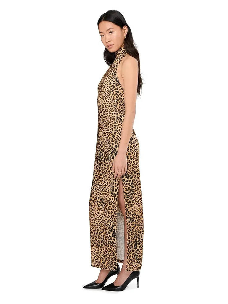 Женское платье Norma Kamali Halter Turtle Side Slit, Cheetah Patch — 3
