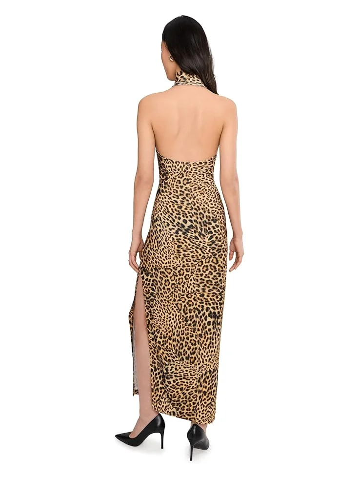 Женское платье Norma Kamali Halter Turtle Side Slit, Cheetah Patch — 4
