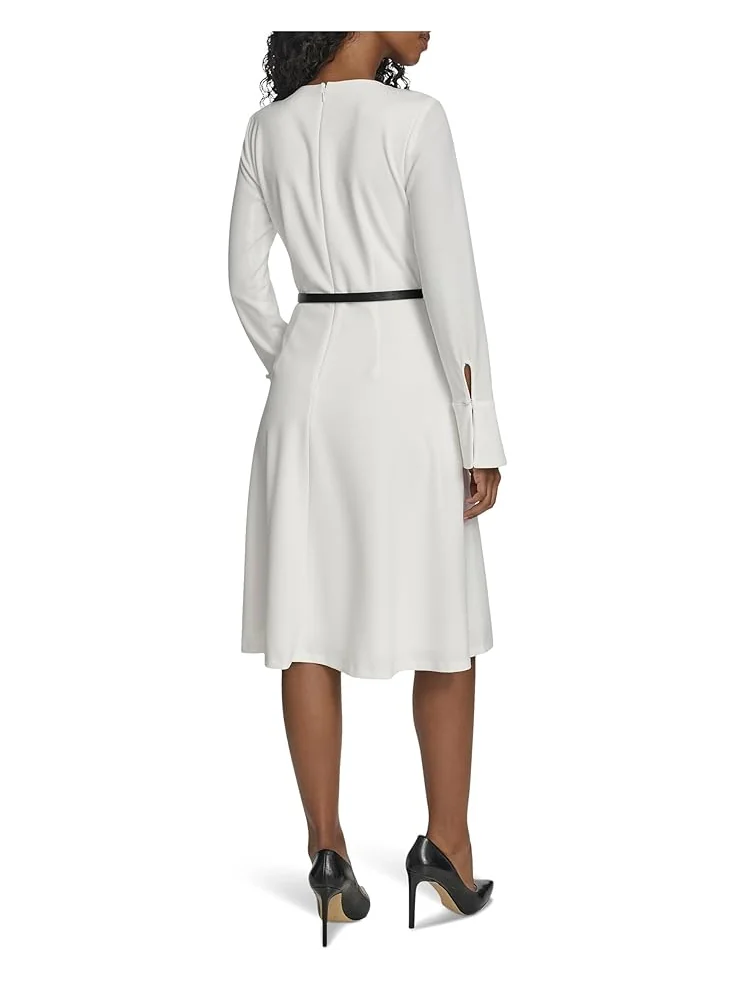 Женское платье Calvin Klein Long Sleeve Scuba Crepe Belted Alne — 3