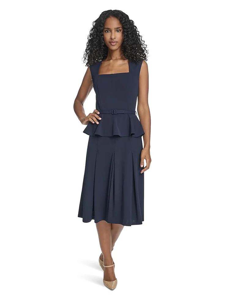 Женское платье Calvin Klein Short Sleeve Scuba Crepe Belted Peplum Aline — 1