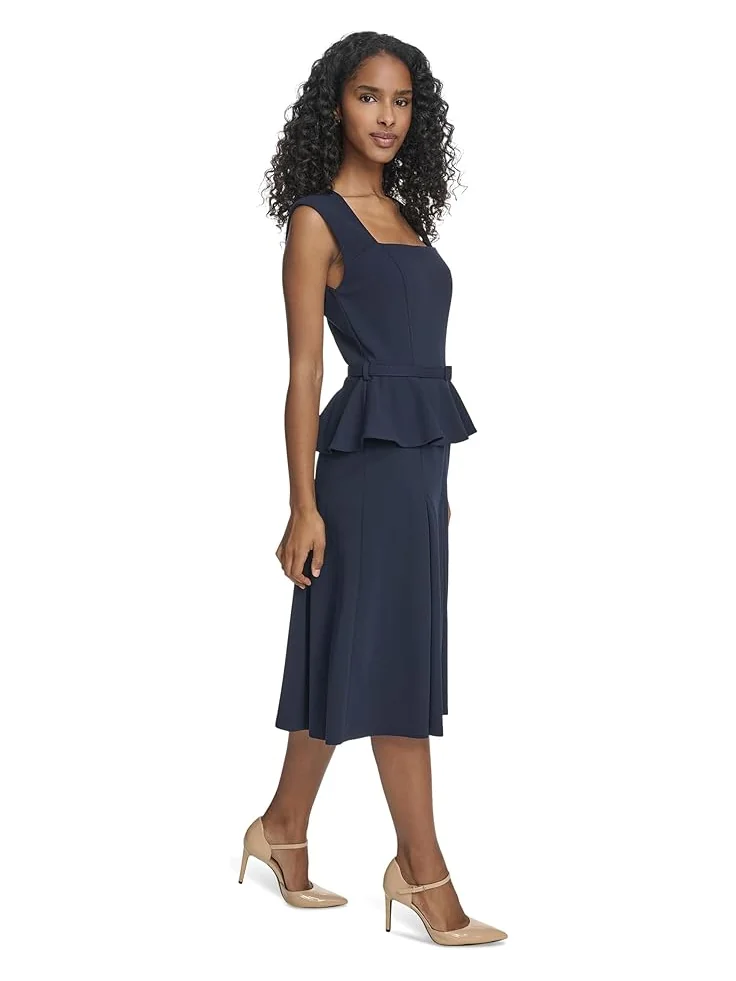 Женское платье Calvin Klein Short Sleeve Scuba Crepe Belted Peplum Aline — 2