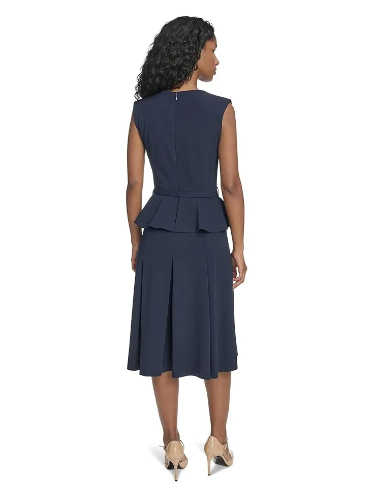 Женское платье Calvin Klein Short Sleeve Scuba Crepe Belted Peplum Aline — 3