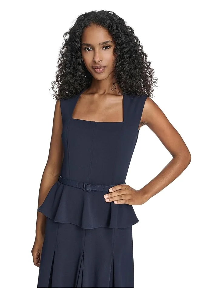 Женское платье Calvin Klein Short Sleeve Scuba Crepe Belted Peplum Aline — 4