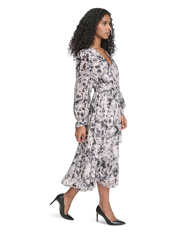 Женское платье Calvin Klein V-Neck Long Sleeve Chiffon Midi — 2