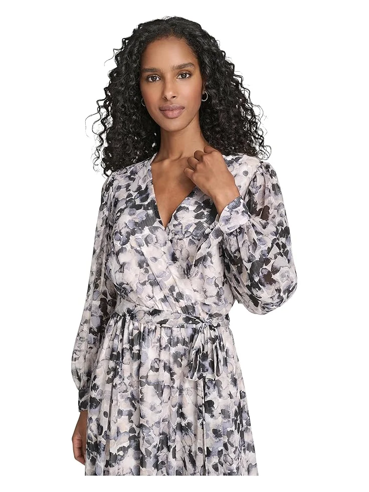 Женское платье Calvin Klein V-Neck Long Sleeve Chiffon Midi — 4